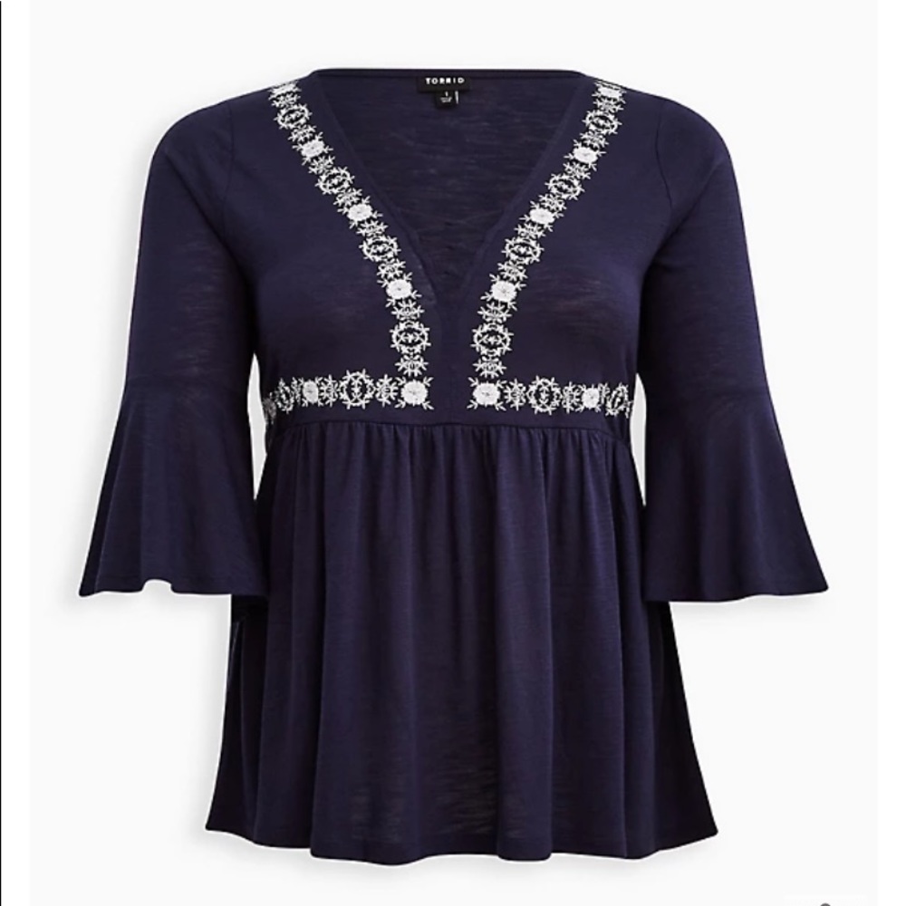 Torrid LACE UP BABYDOLL TOP - NAVY